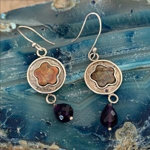 Copper, Amethyst, and Sterling Dangle Earrings